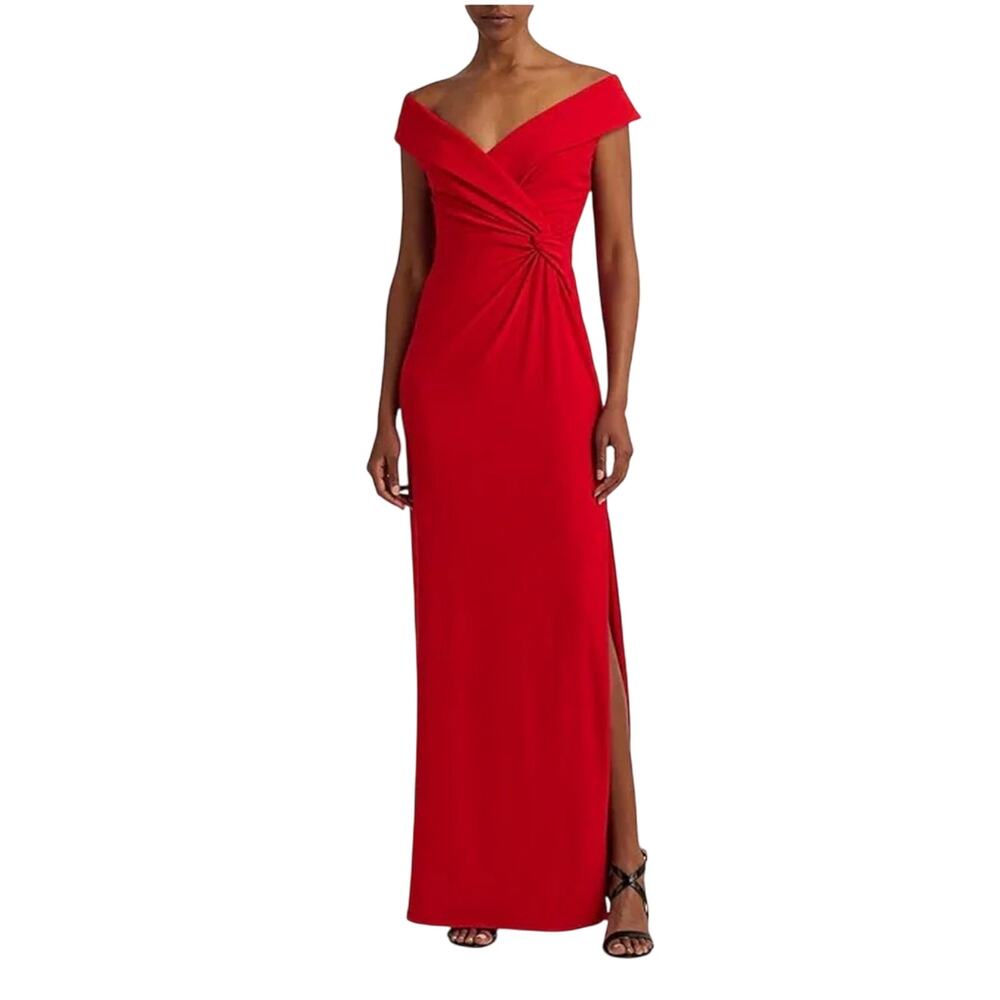 Lauren Ralph $225 Jersey Off-the-Shoulder Cap Sleeve Gown Twist Bodice 6